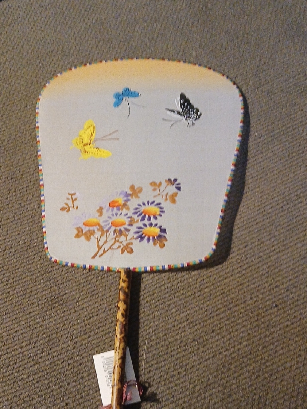 Vintage Handpainted Asian Paddle Fan On Silk With Bamboo Handle KS32PM